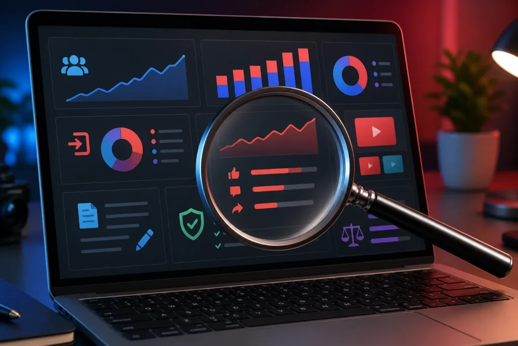 What does a YouTube channel audit examine, and how is it different from a channel review?