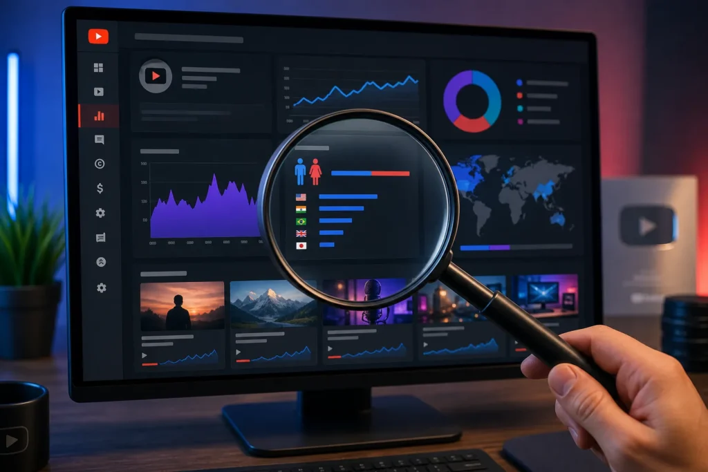 Which analytics, videos, metadata, thumbnails, and channel settings should a thorough YouTube audit cover?